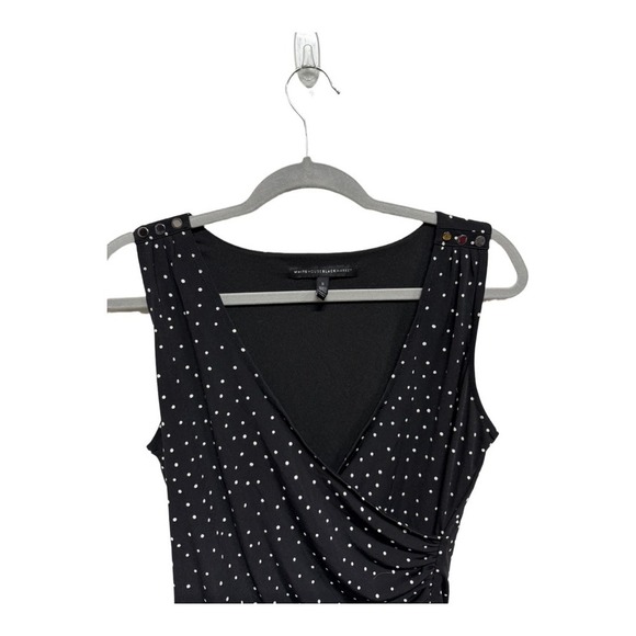 White House Black Market Faux Buttons Shoulder Tank Faux Wrap Polka Dot Size S - Picture 2 of 6